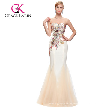 Grace Karin 2016 de longitud completa sin tirantes de albaricoque cariño pavo real largo sirena Prom Dresses GK000080-2